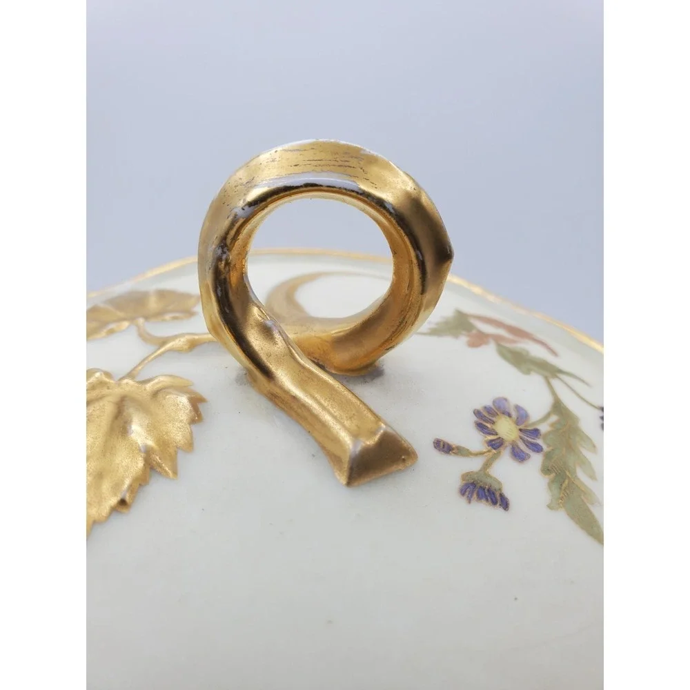 Vintage Bisque Biscuit  Cookie Jar Gold Gilt Flowers